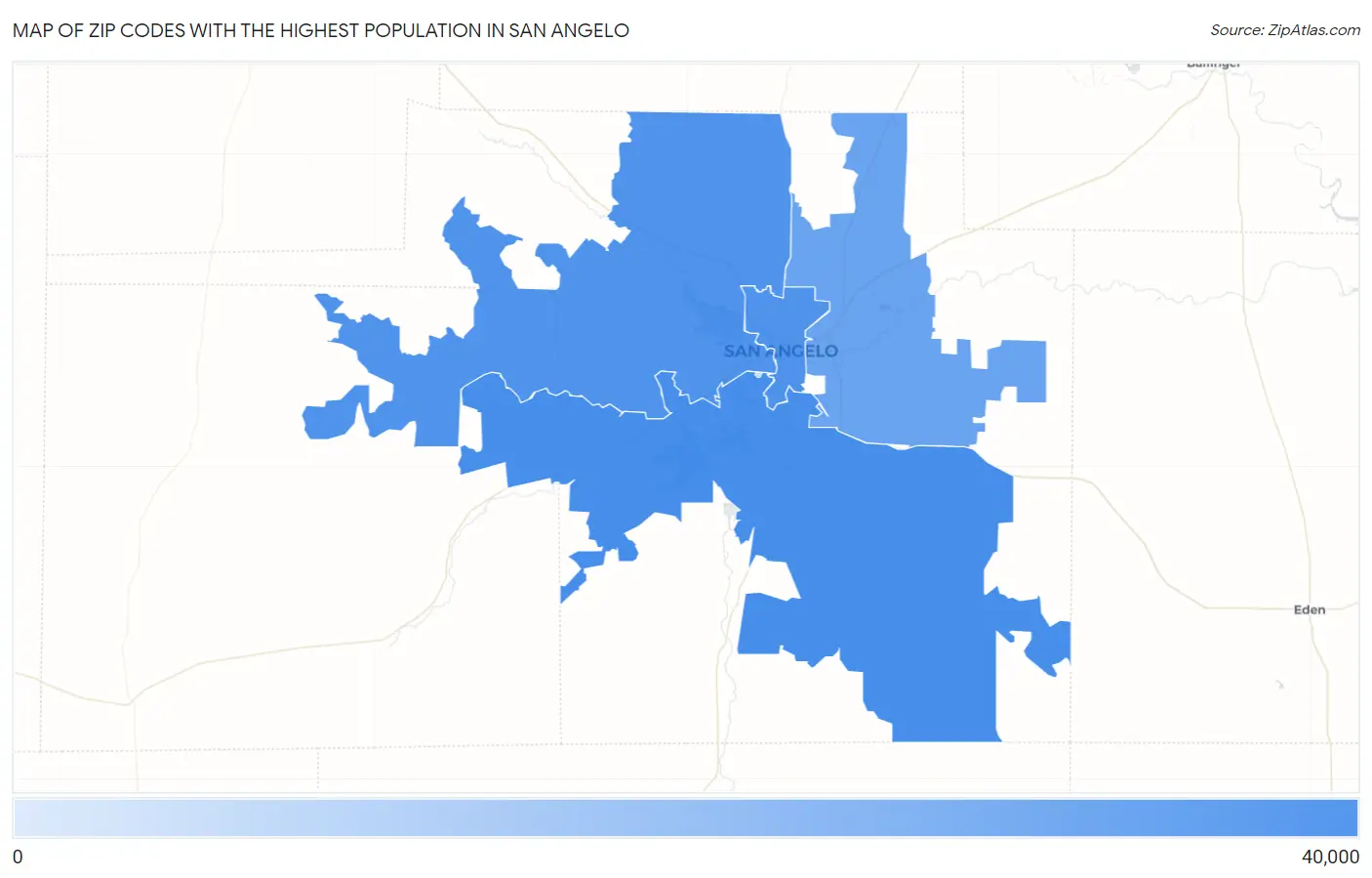 Zip Codes with the Highest Population in San Angelo Map