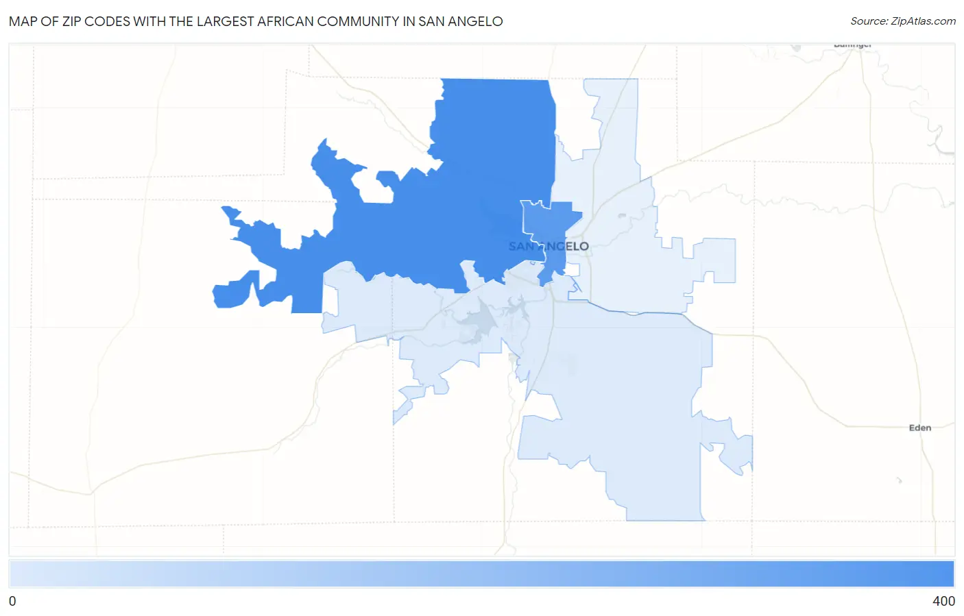 Zip Codes with the Largest African Community in San Angelo Map