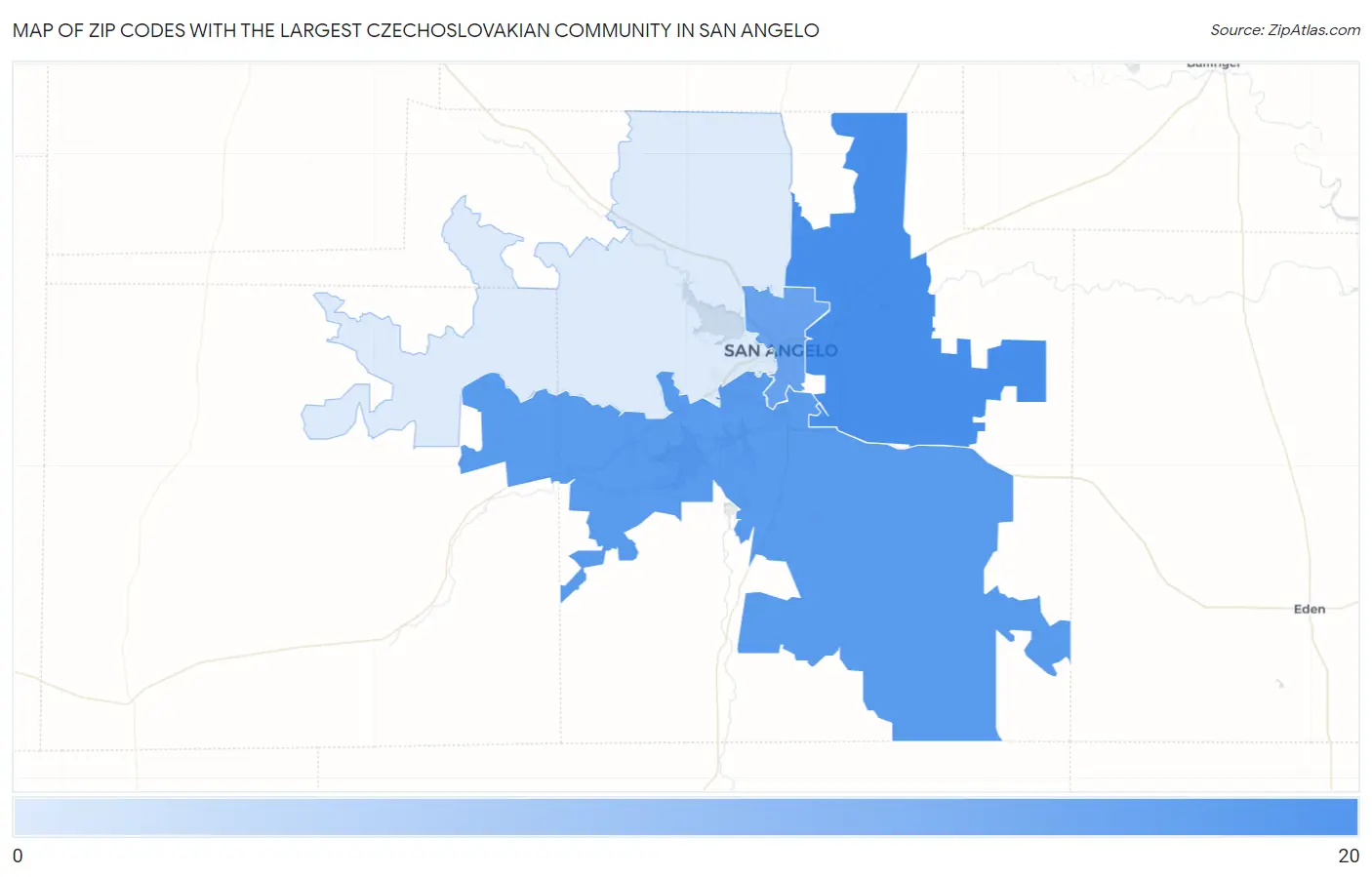 Zip Codes with the Largest Czechoslovakian Community in San Angelo Map