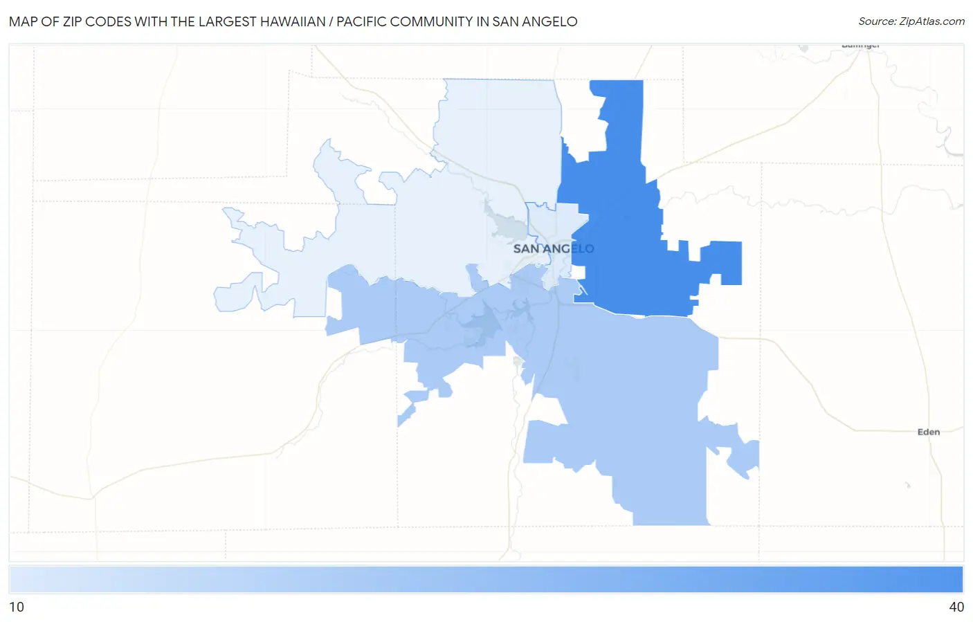 Zip Codes with the Largest Hawaiian / Pacific Community in San Angelo Map