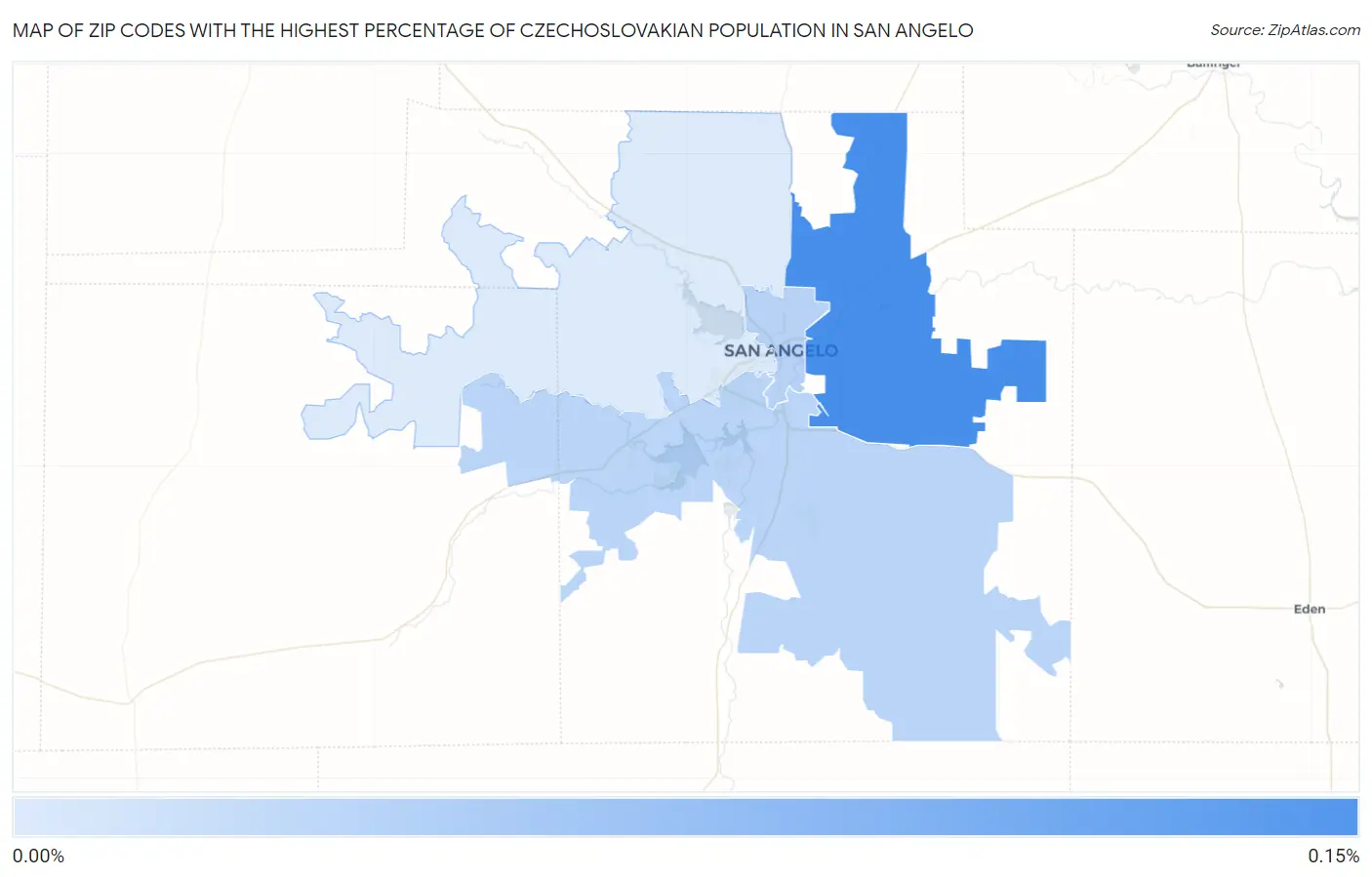 Zip Codes with the Highest Percentage of Czechoslovakian Population in San Angelo Map