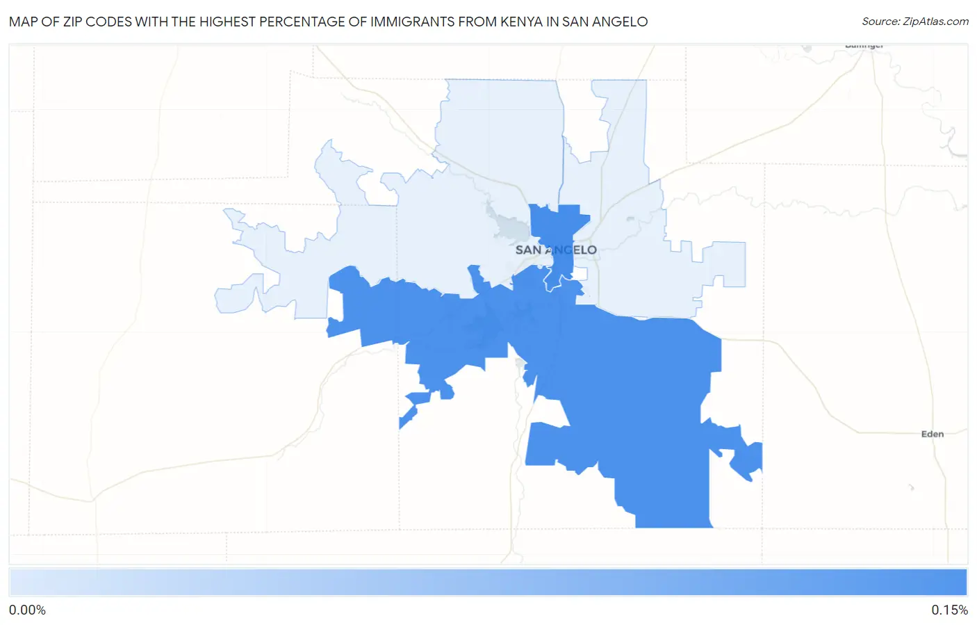 Zip Codes with the Highest Percentage of Immigrants from Kenya in San Angelo Map