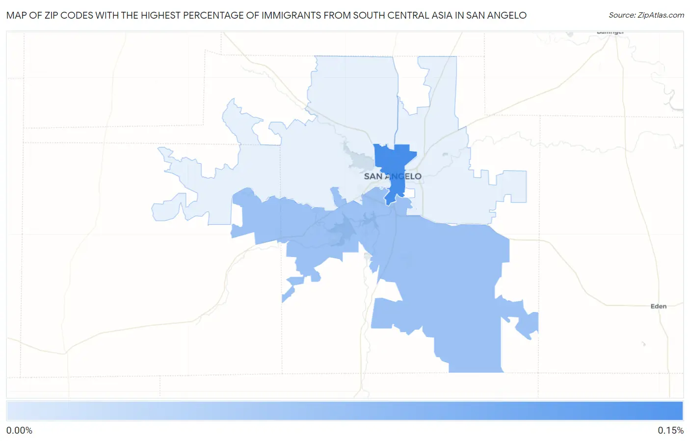 Zip Codes with the Highest Percentage of Immigrants from South Central Asia in San Angelo Map