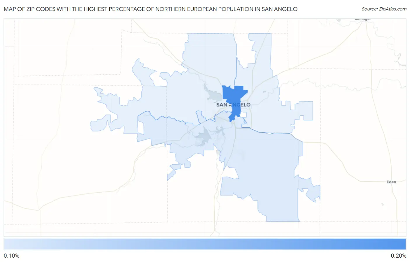 Zip Codes with the Highest Percentage of Northern European Population in San Angelo Map