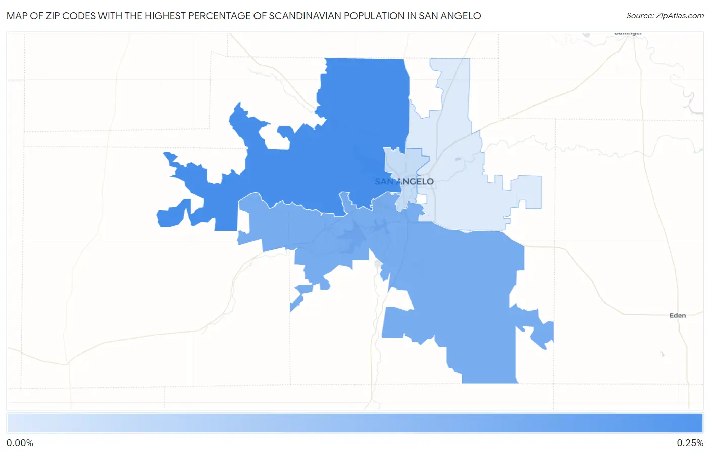 Zip Codes with the Highest Percentage of Scandinavian Population in San Angelo Map