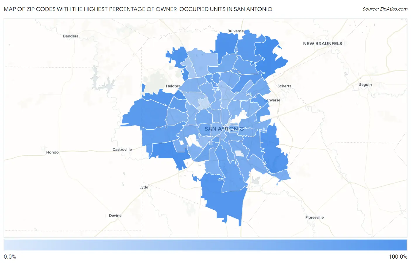 Zip Codes with the Highest Percentage of Owner-Occupied Units in San Antonio Map