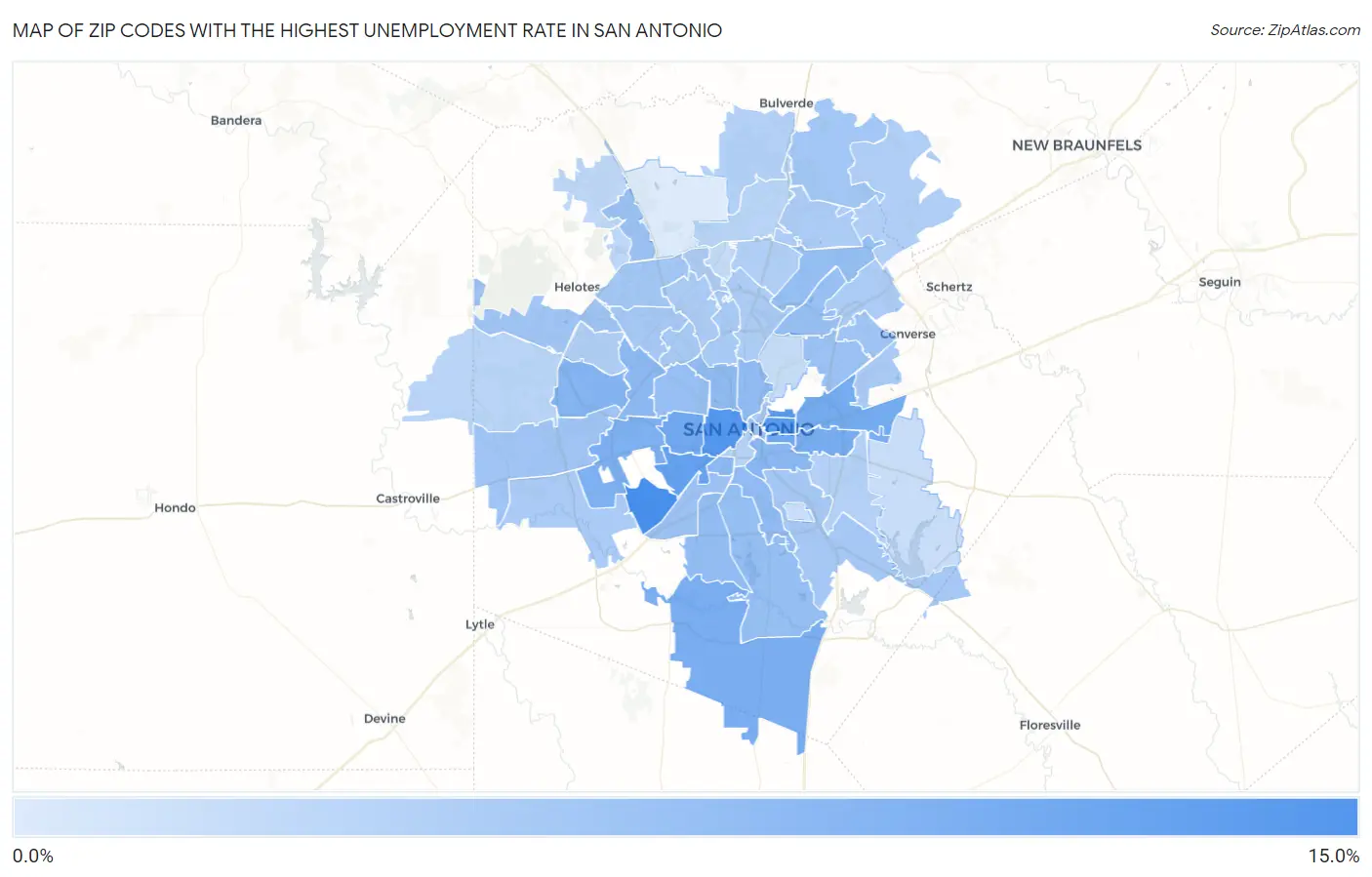 Zip Codes with the Highest Unemployment Rate in San Antonio Map