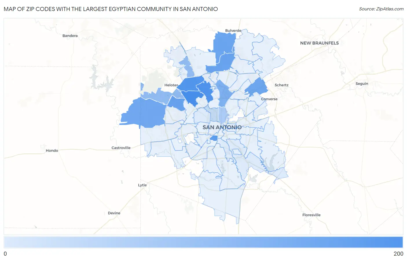 Zip Codes with the Largest Egyptian Community in San Antonio Map