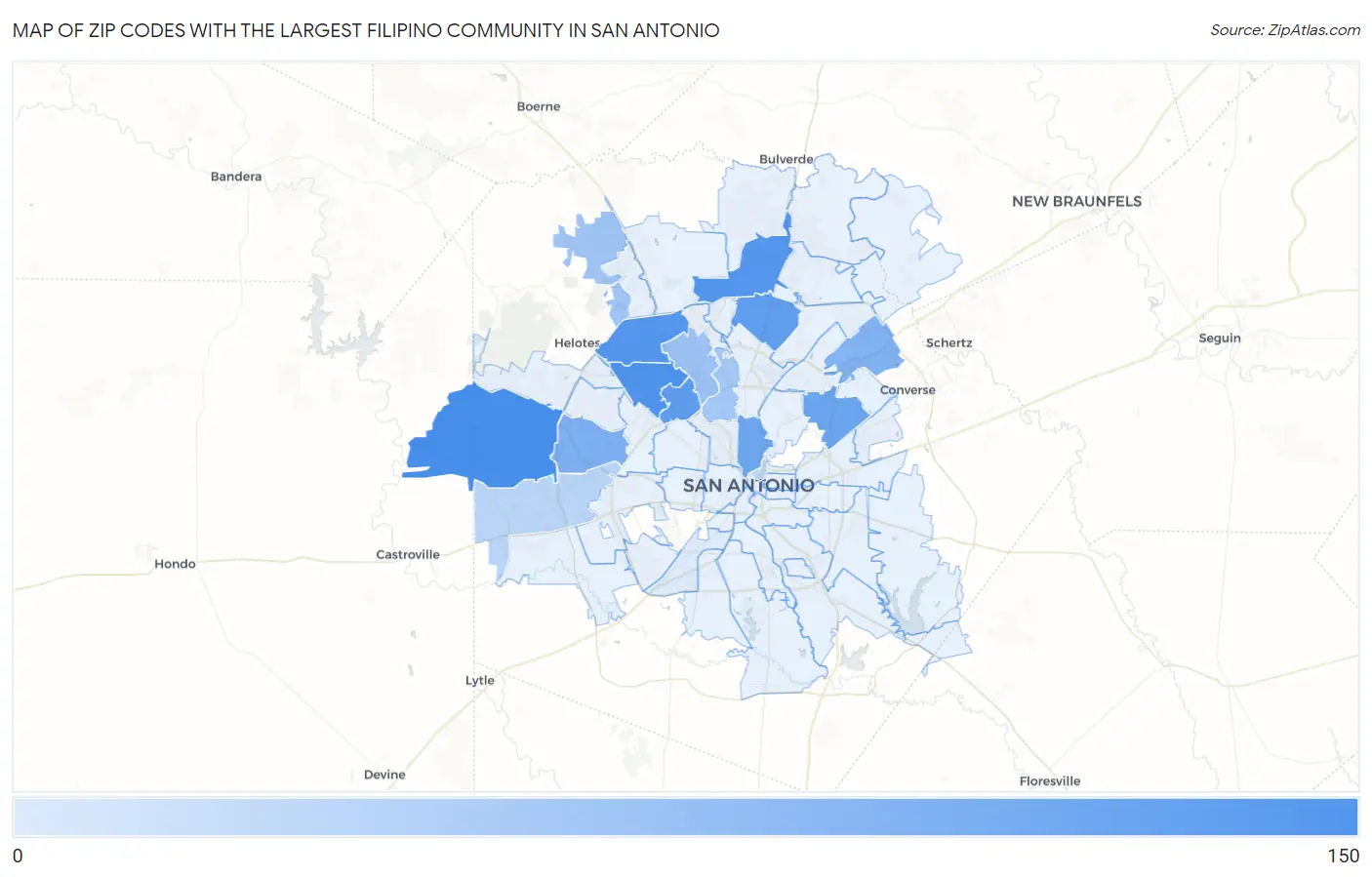 Zip Codes with the Largest Filipino Community in San Antonio Map