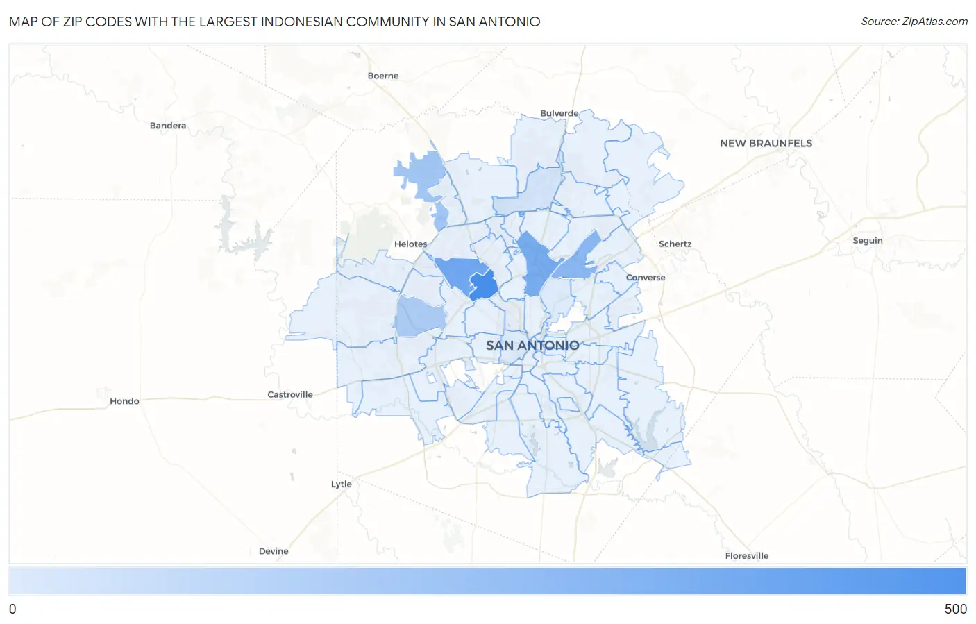 Zip Codes with the Largest Indonesian Community in San Antonio Map