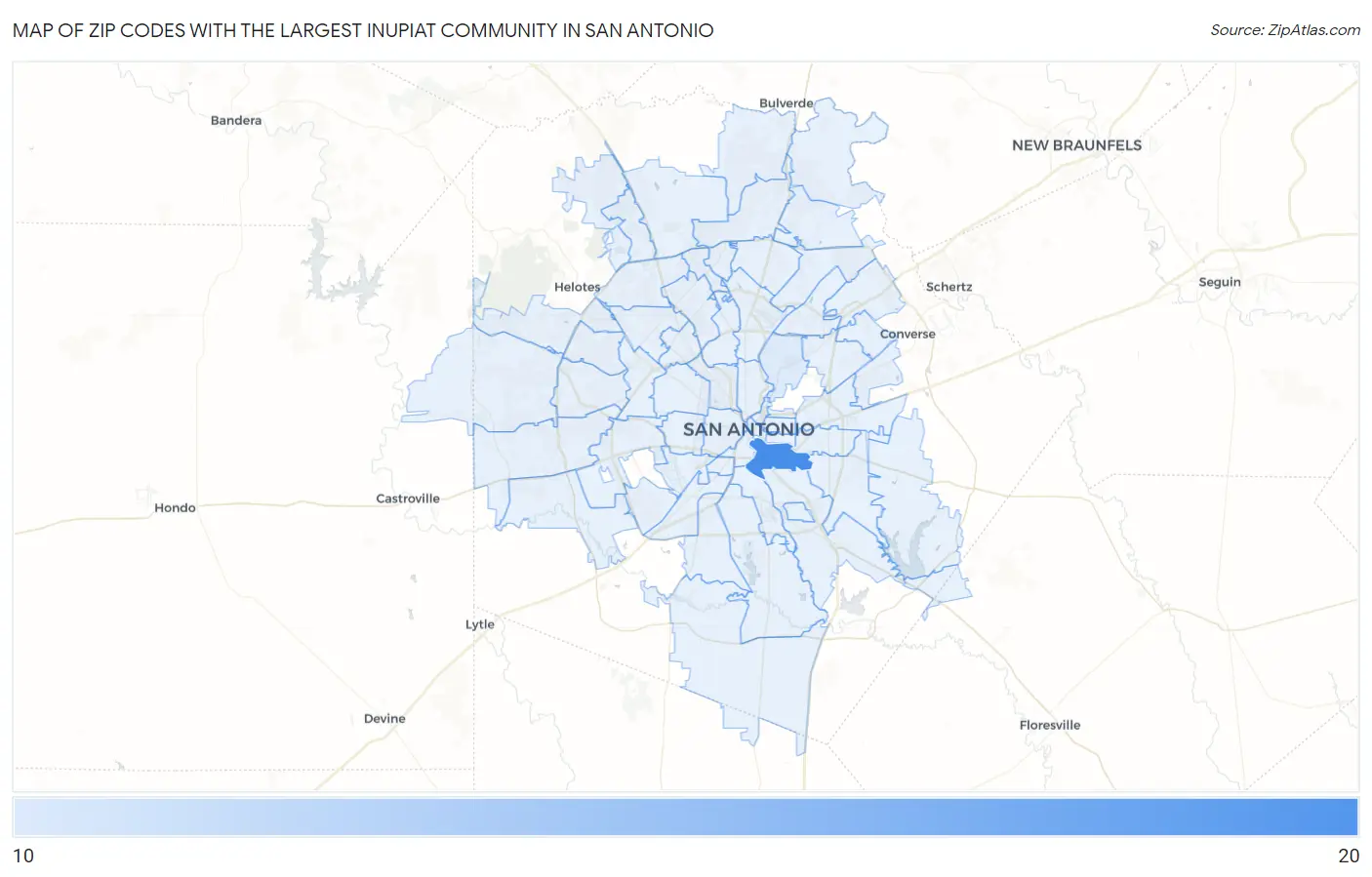 Zip Codes with the Largest Inupiat Community in San Antonio Map