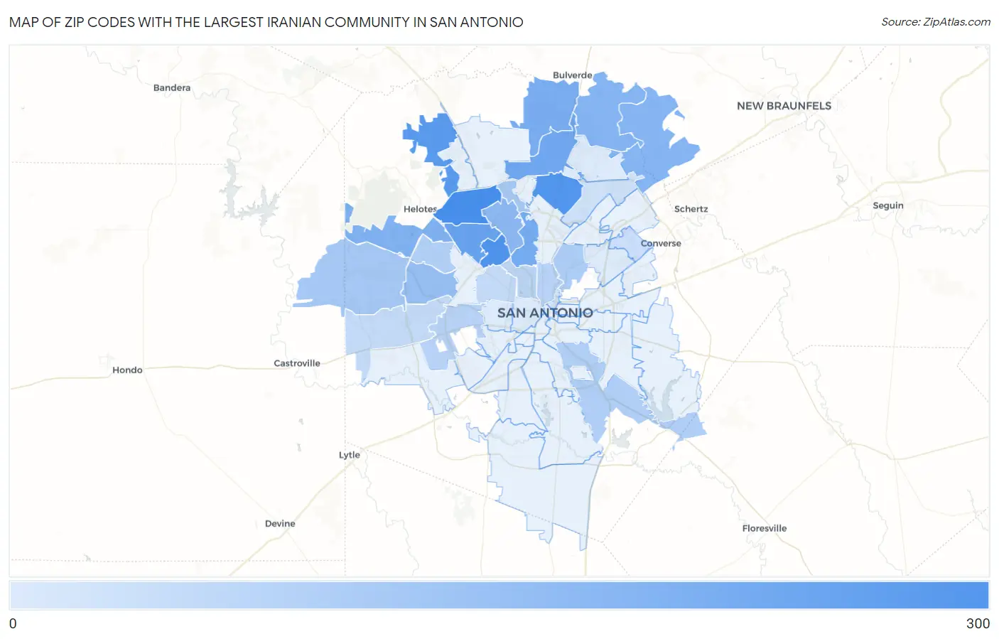 Zip Codes with the Largest Iranian Community in San Antonio Map