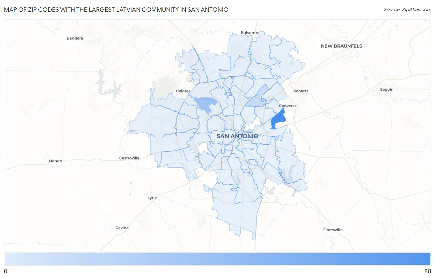 Zip Codes with the Largest Latvian Community in San Antonio Map