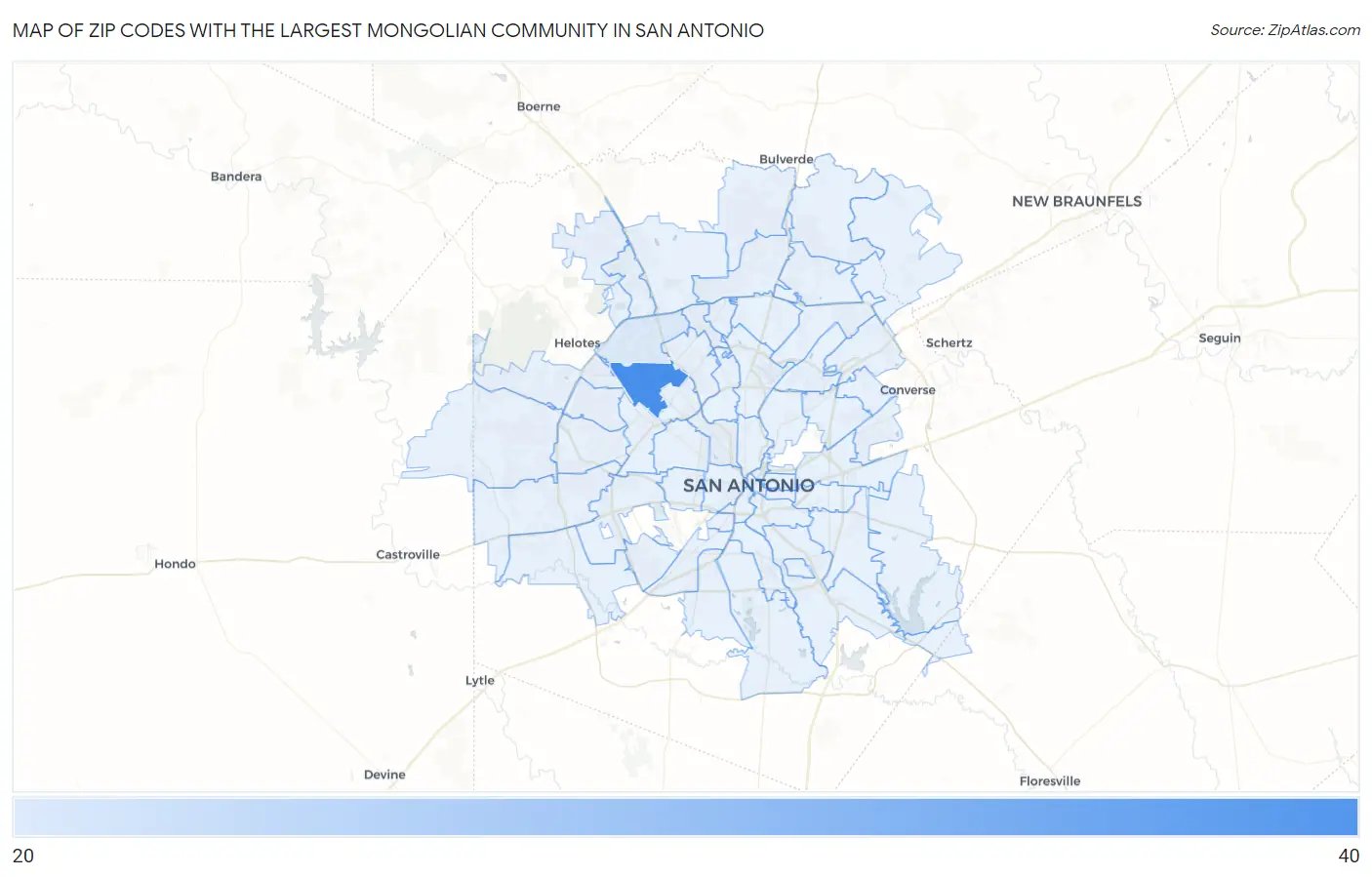 Zip Codes with the Largest Mongolian Community in San Antonio Map