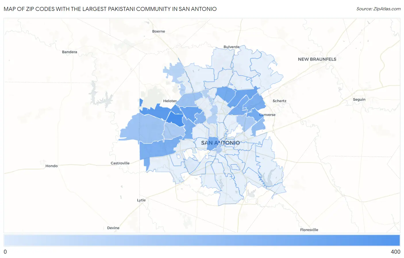 Zip Codes with the Largest Pakistani Community in San Antonio Map