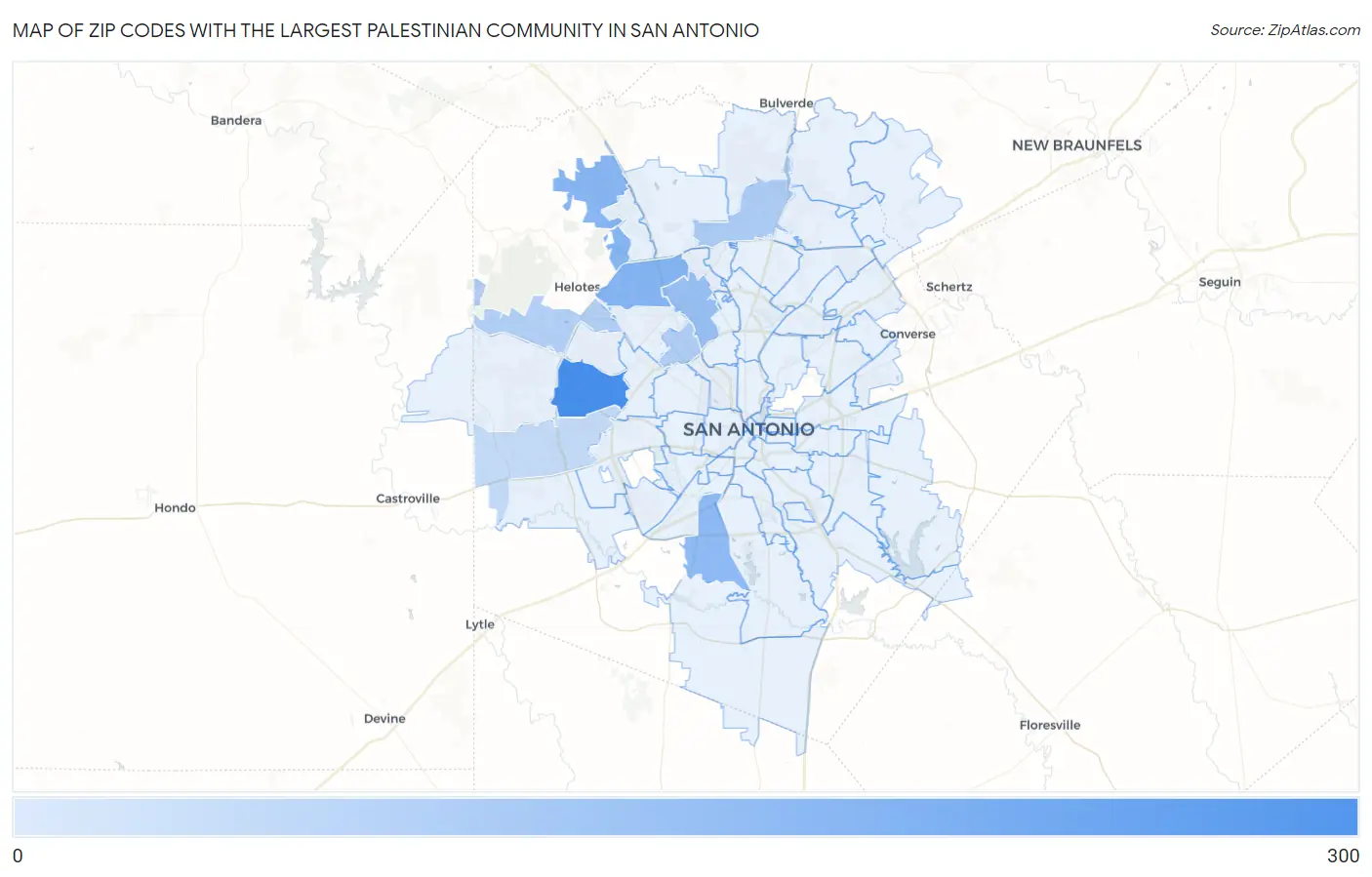 Zip Codes with the Largest Palestinian Community in San Antonio Map