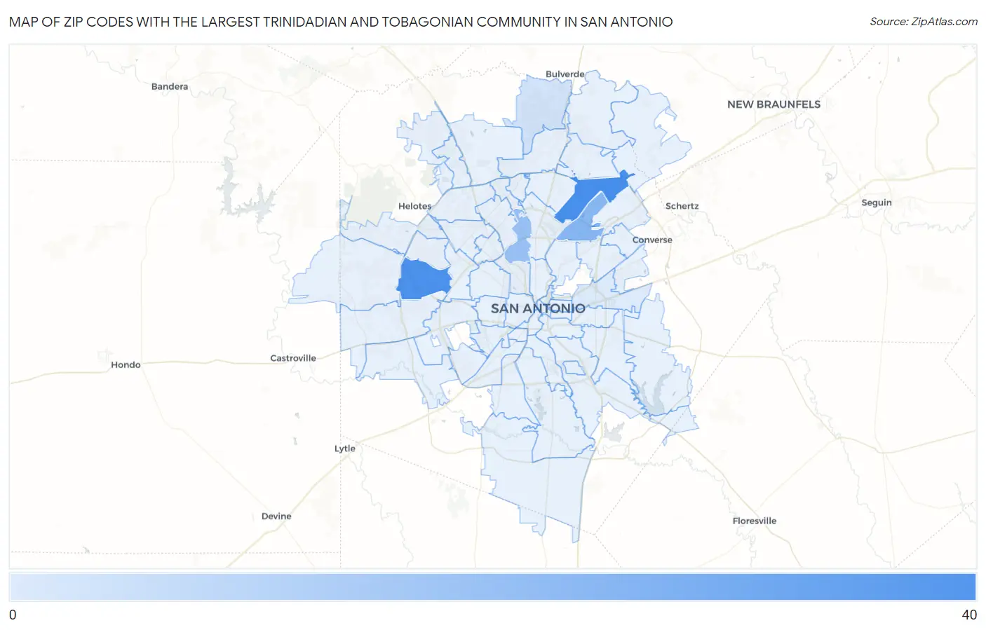 Zip Codes with the Largest Trinidadian and Tobagonian Community in San Antonio Map