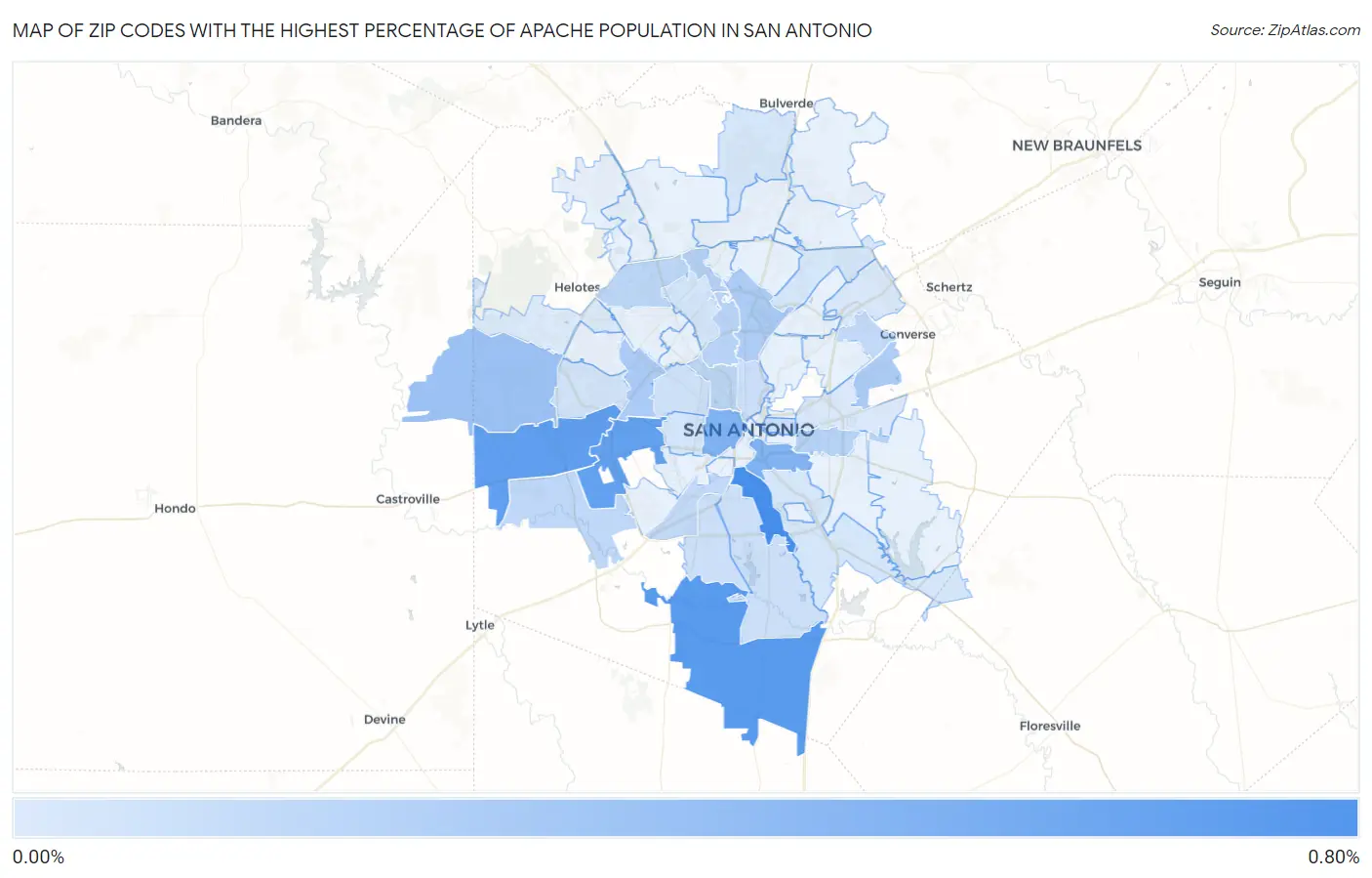 Zip Codes with the Highest Percentage of Apache Population in San Antonio Map
