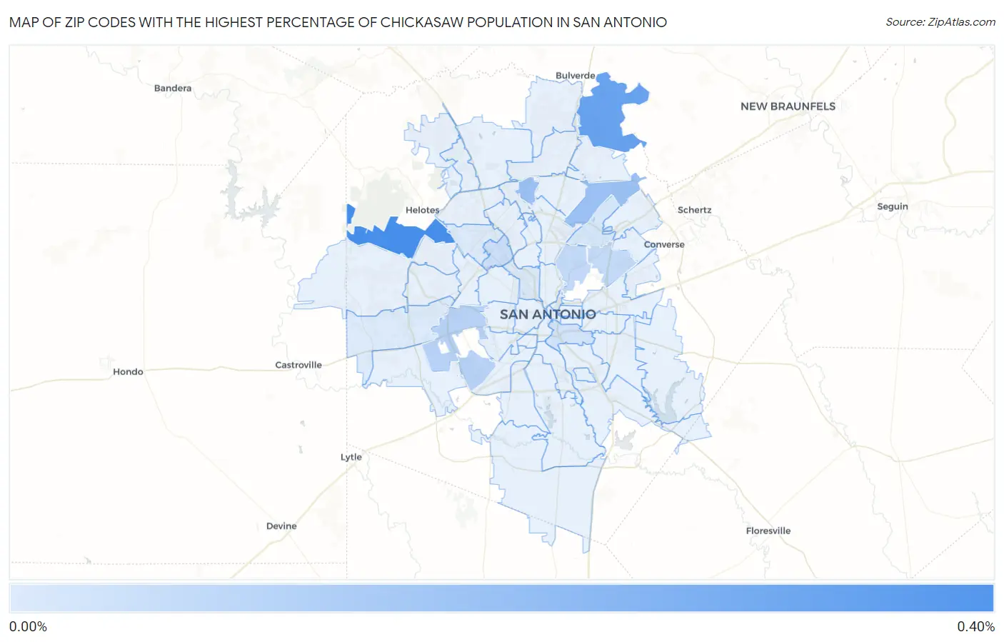 Zip Codes with the Highest Percentage of Chickasaw Population in San Antonio Map