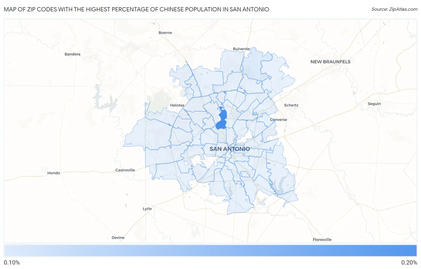 Zip Codes with the Highest Percentage of Chinese Population in San Antonio Map