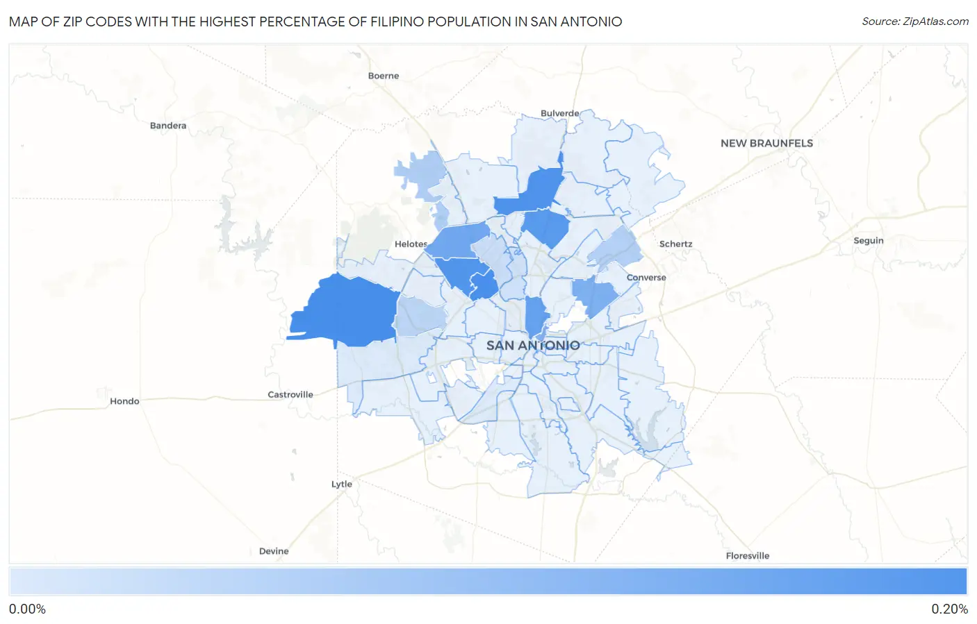 Zip Codes with the Highest Percentage of Filipino Population in San Antonio Map