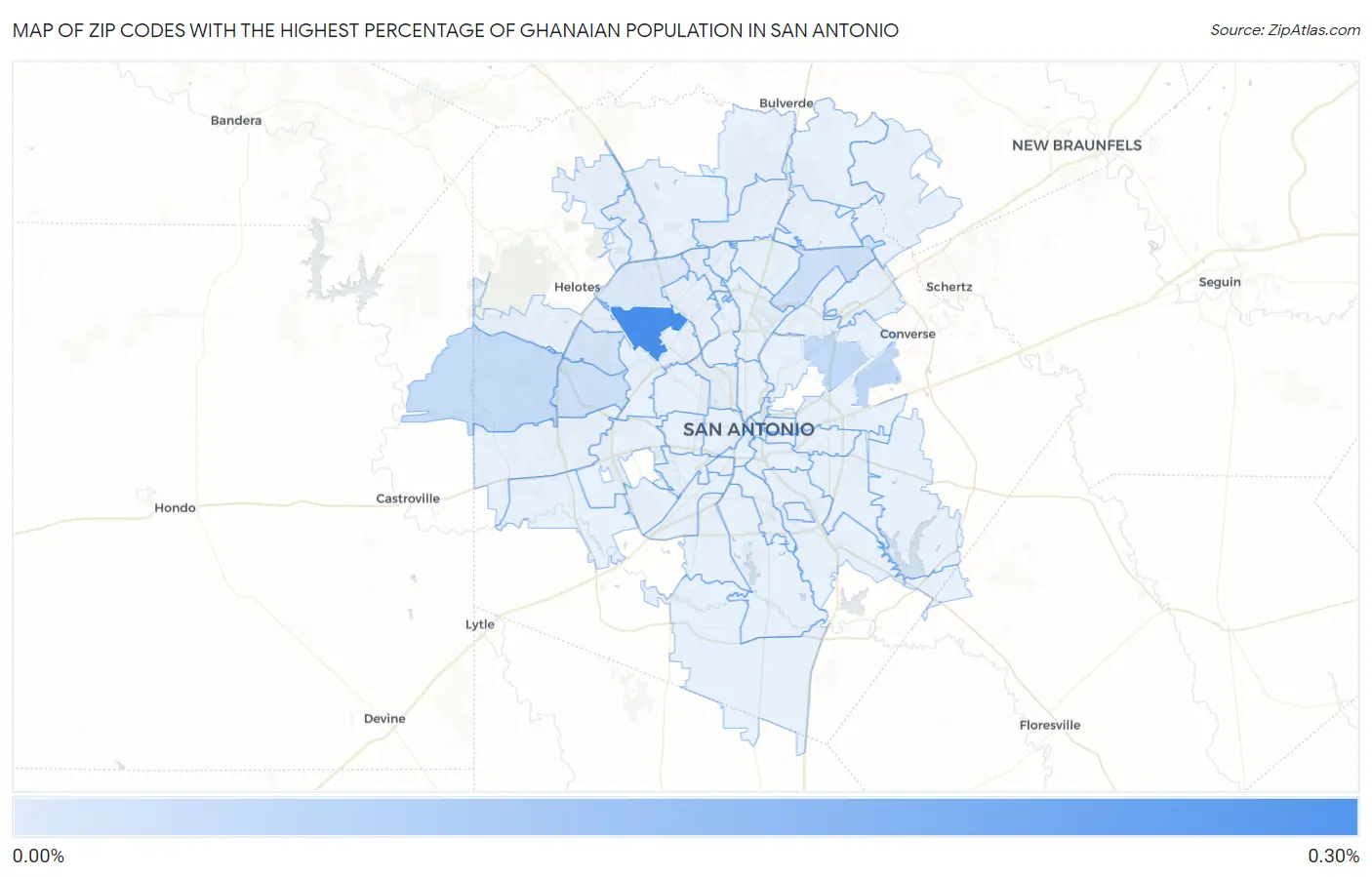 Zip Codes with the Highest Percentage of Ghanaian Population in San Antonio Map