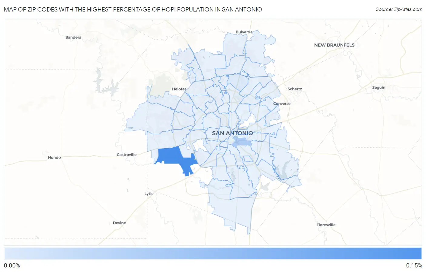 Zip Codes with the Highest Percentage of Hopi Population in San Antonio Map