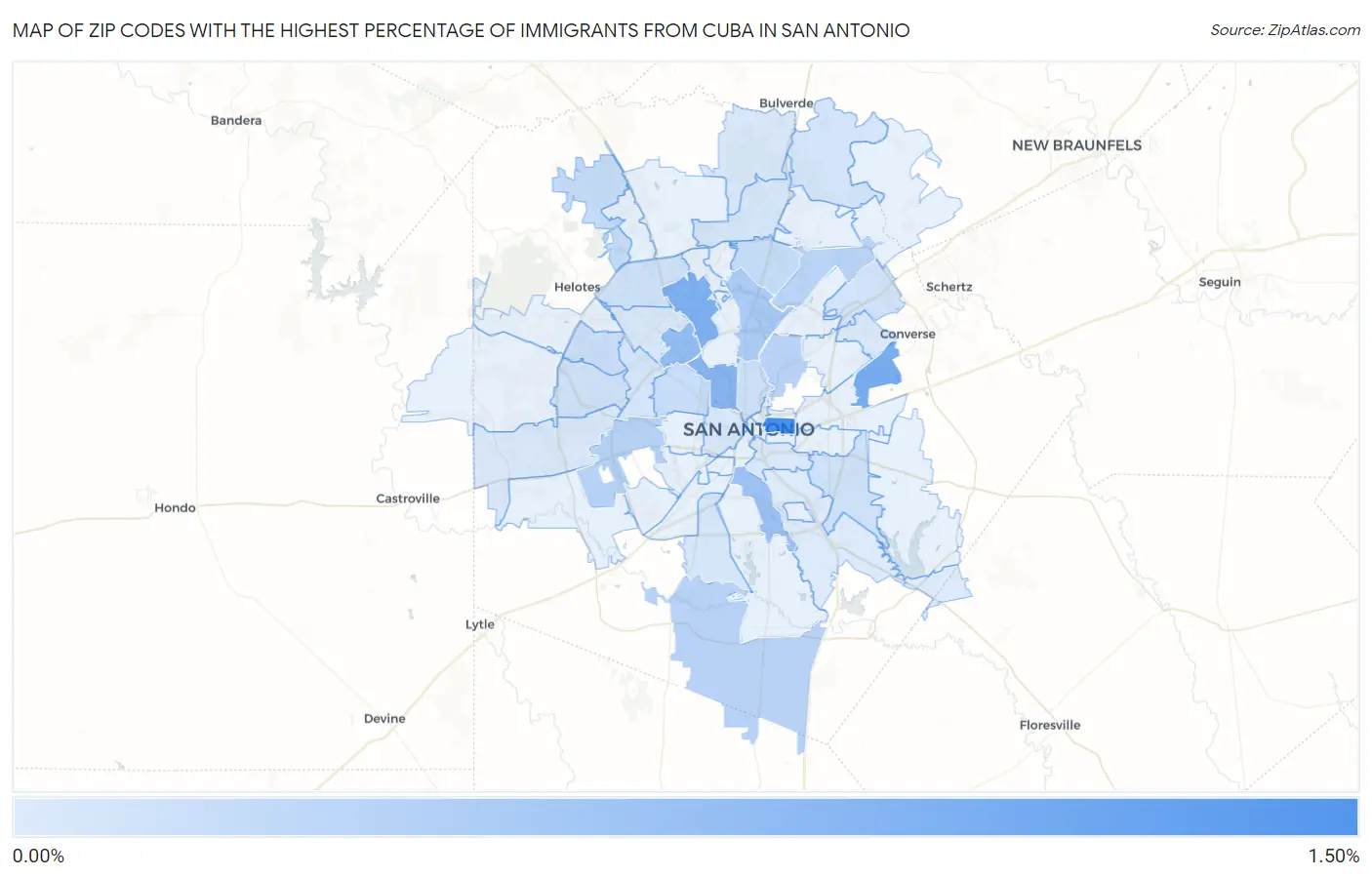 Zip Codes with the Highest Percentage of Immigrants from Cuba in San Antonio Map