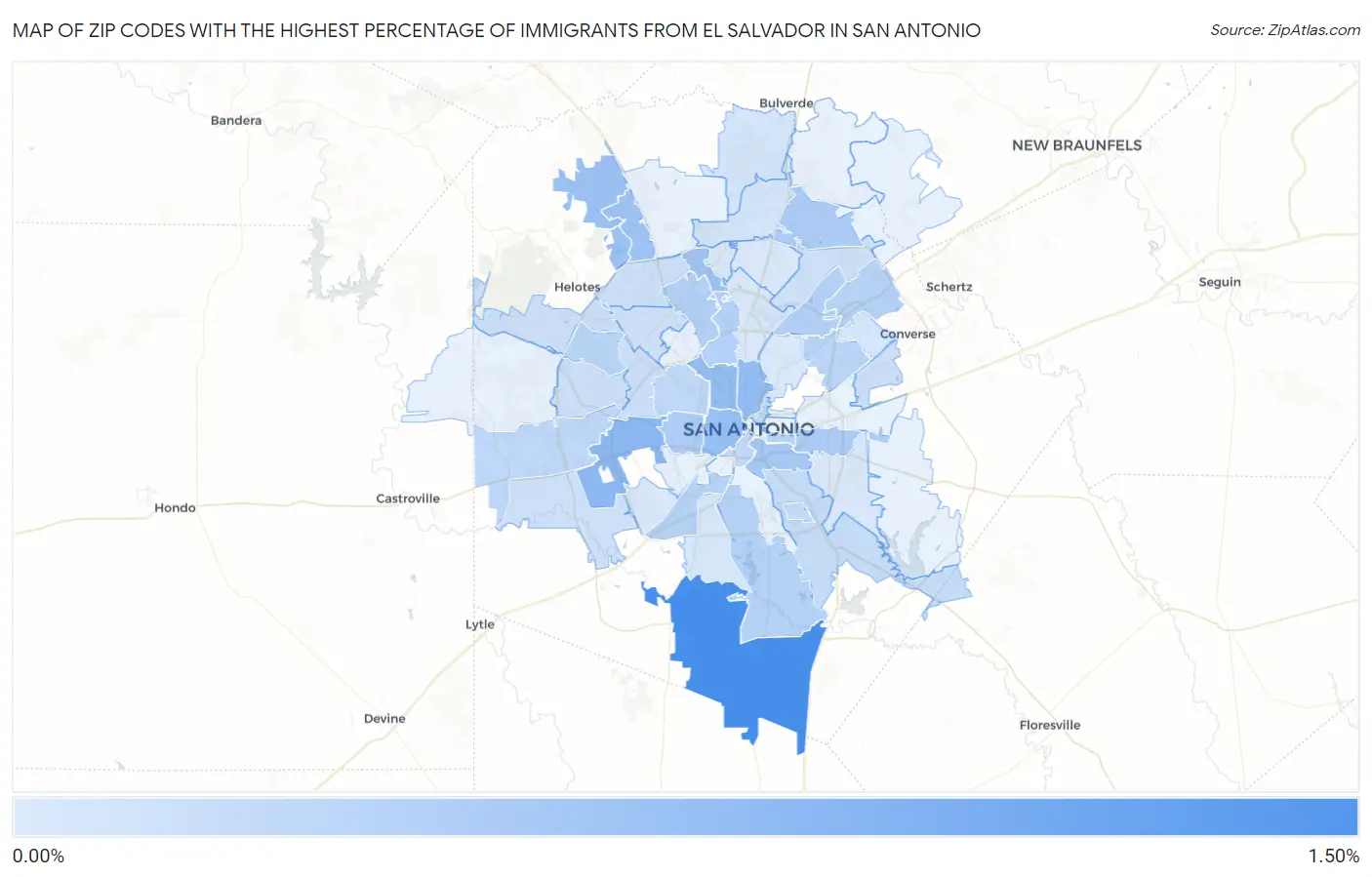 Zip Codes with the Highest Percentage of Immigrants from El Salvador in San Antonio Map