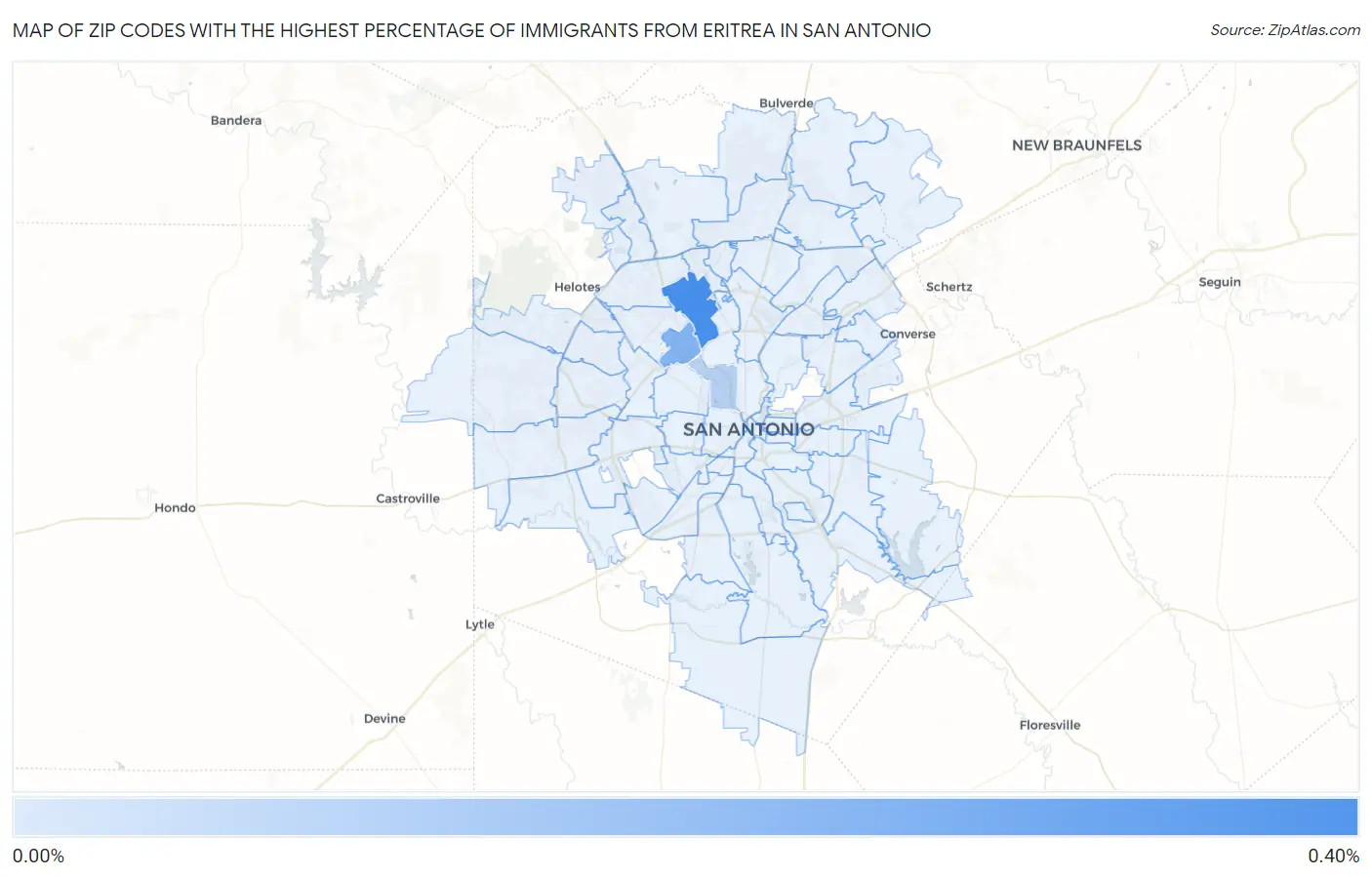 Zip Codes with the Highest Percentage of Immigrants from Eritrea in San Antonio Map