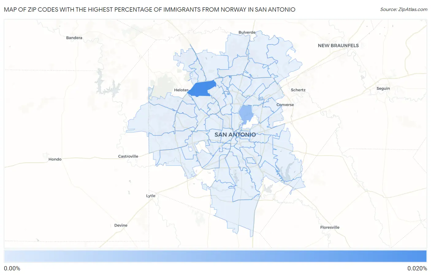 Zip Codes with the Highest Percentage of Immigrants from Norway in San Antonio Map