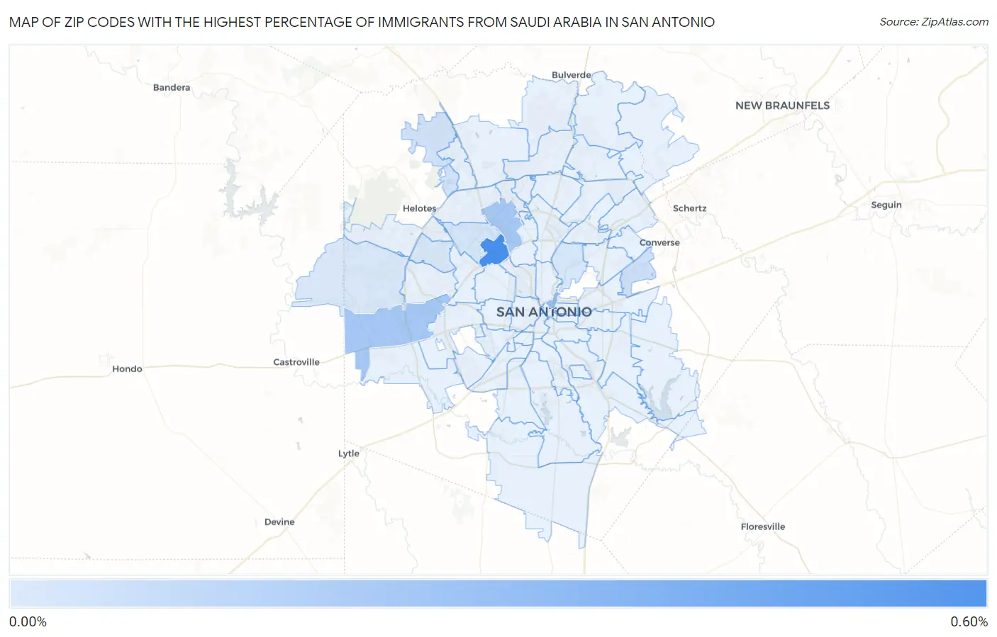 Zip Codes with the Highest Percentage of Immigrants from Saudi Arabia in San Antonio Map