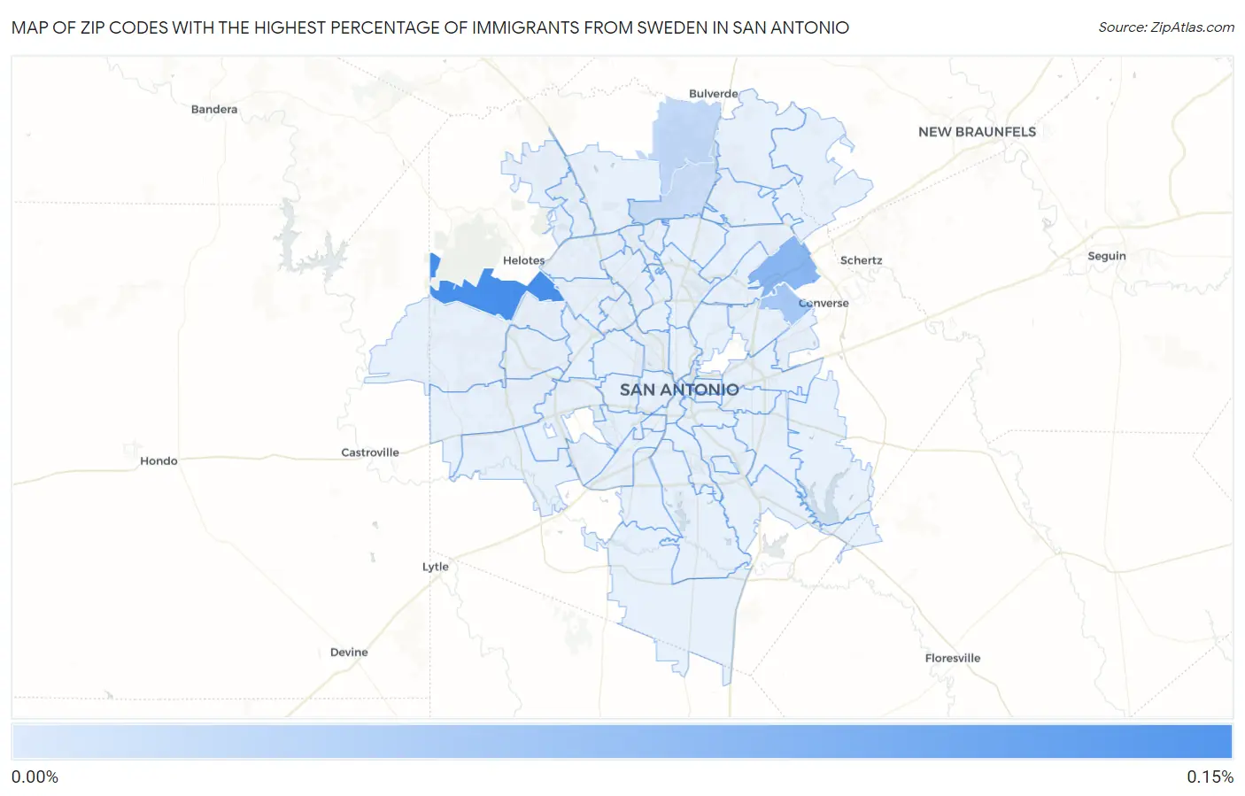 Zip Codes with the Highest Percentage of Immigrants from Sweden in San Antonio Map