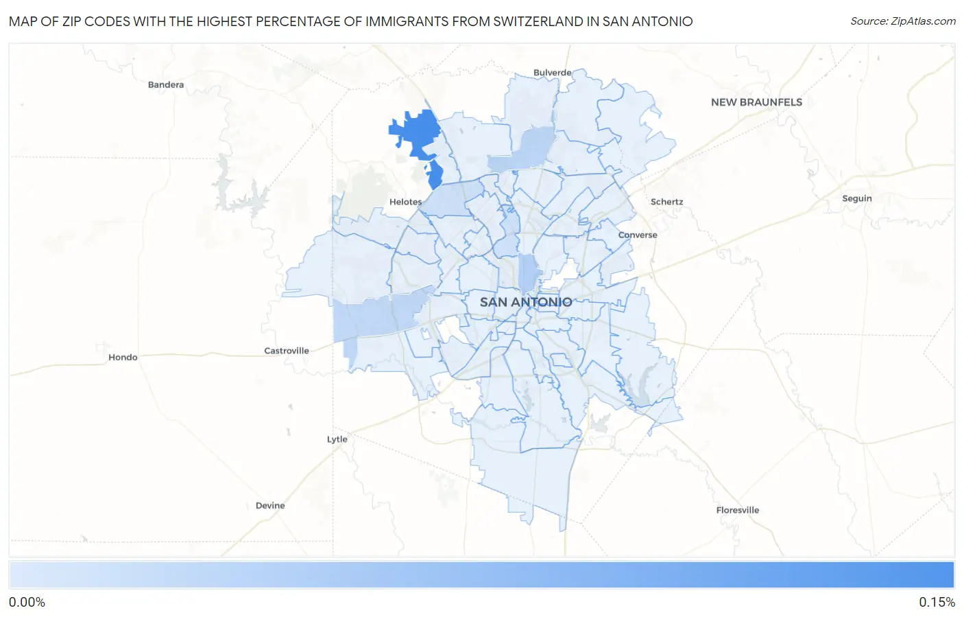 Zip Codes with the Highest Percentage of Immigrants from Switzerland in San Antonio Map
