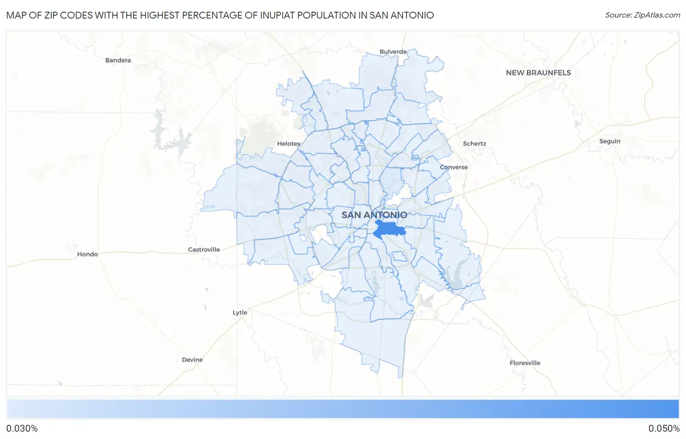 Zip Codes with the Highest Percentage of Inupiat Population in San Antonio Map