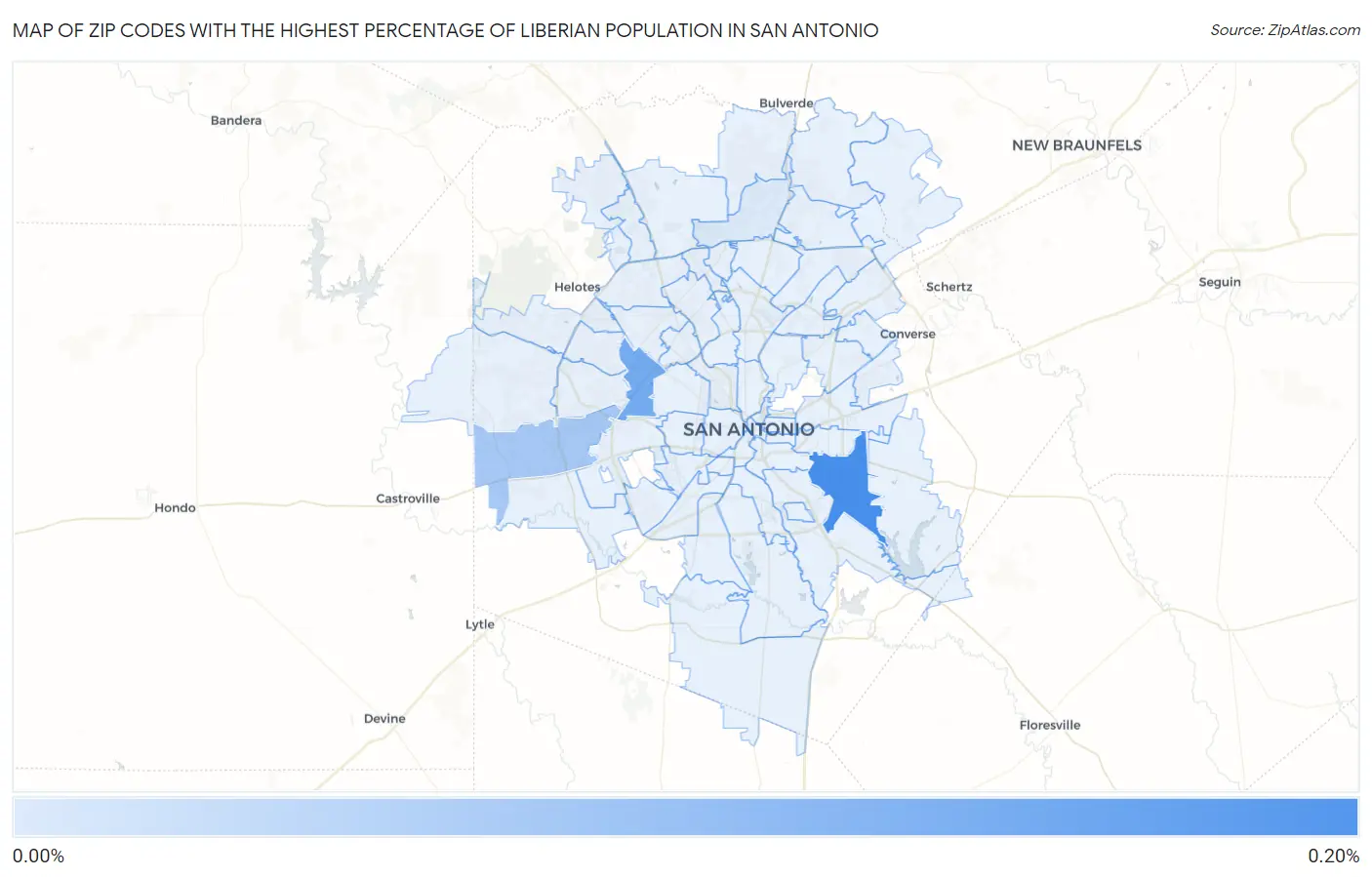 Zip Codes with the Highest Percentage of Liberian Population in San Antonio Map