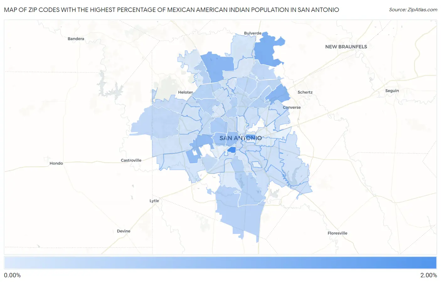 Zip Codes with the Highest Percentage of Mexican American Indian Population in San Antonio Map