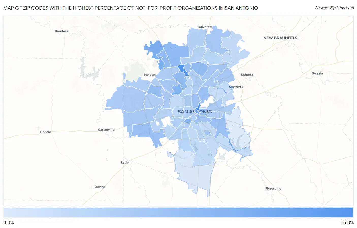 Zip Codes with the Highest Percentage of Not-for-profit Organizations in San Antonio Map
