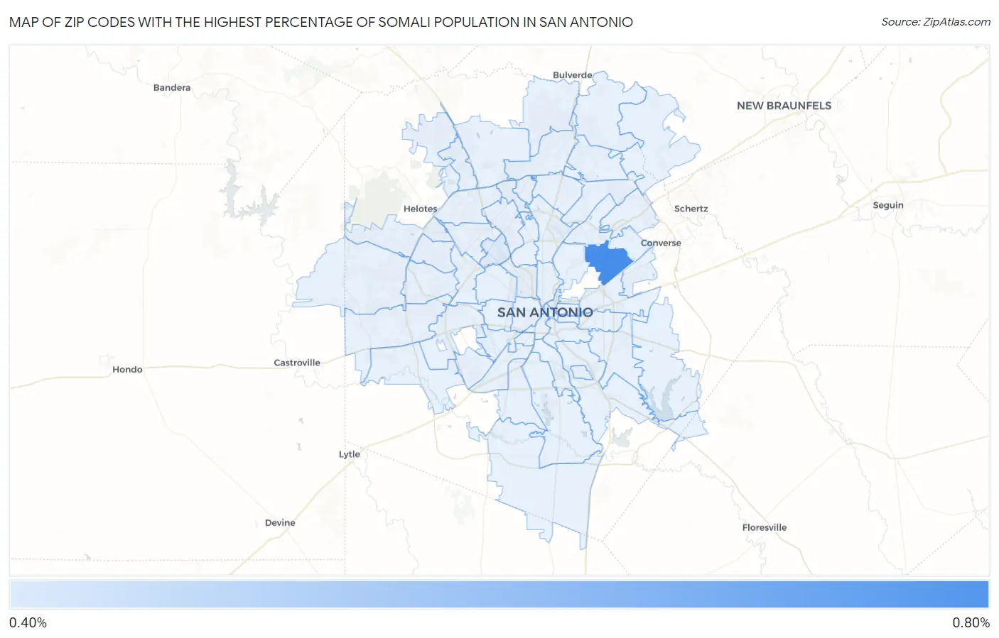 Zip Codes with the Highest Percentage of Somali Population in San Antonio Map
