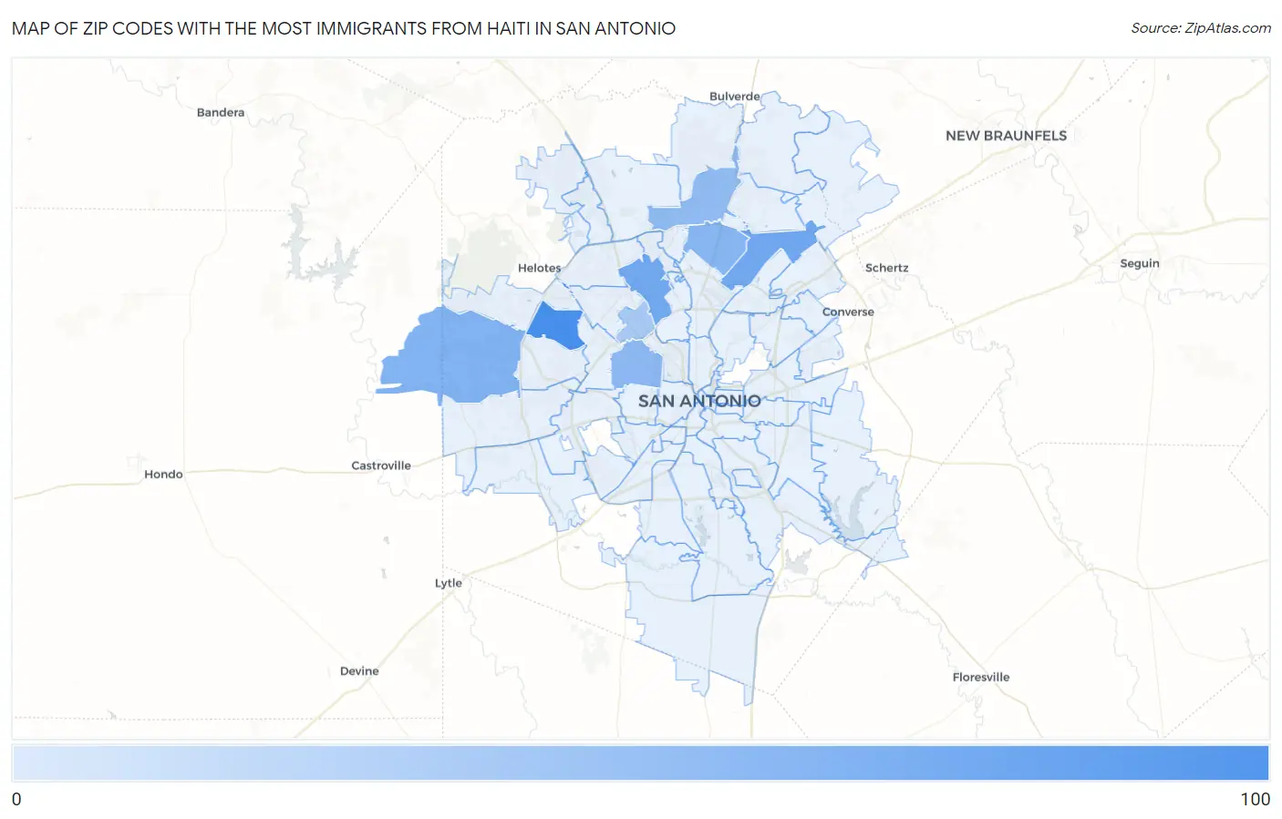 Zip Codes with the Most Immigrants from Haiti in San Antonio Map
