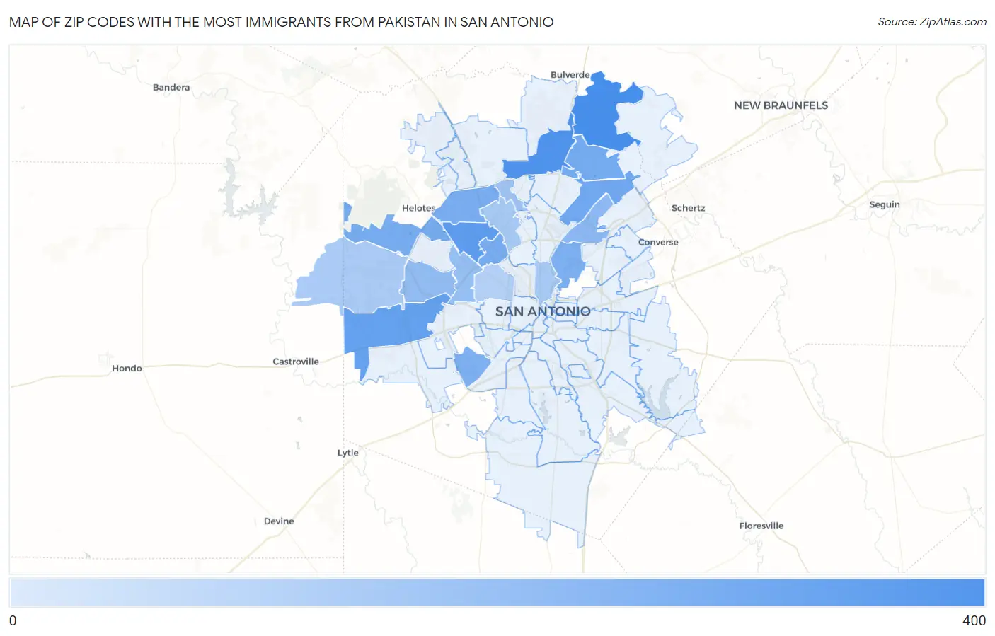 Zip Codes with the Most Immigrants from Pakistan in San Antonio Map
