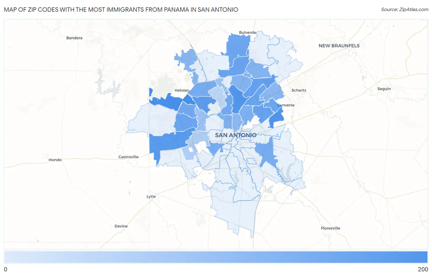 Zip Codes with the Most Immigrants from Panama in San Antonio Map