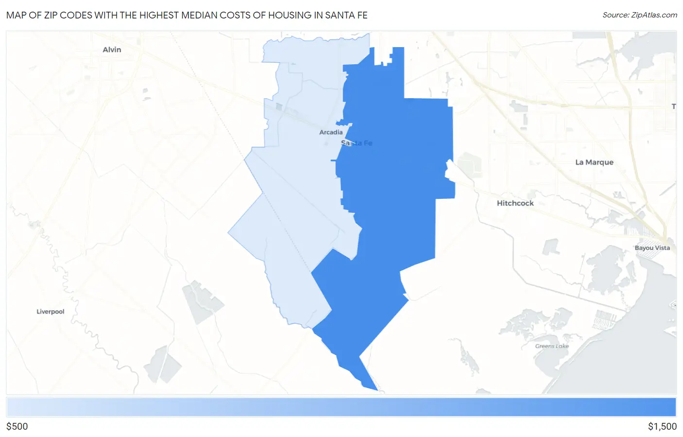 Zip Codes with the Highest Median Costs of Housing in Santa Fe Map