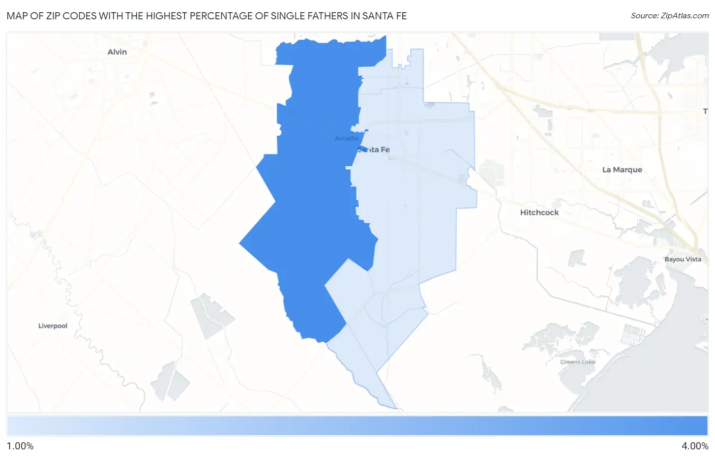 Zip Codes with the Highest Percentage of Single Fathers in Santa Fe Map