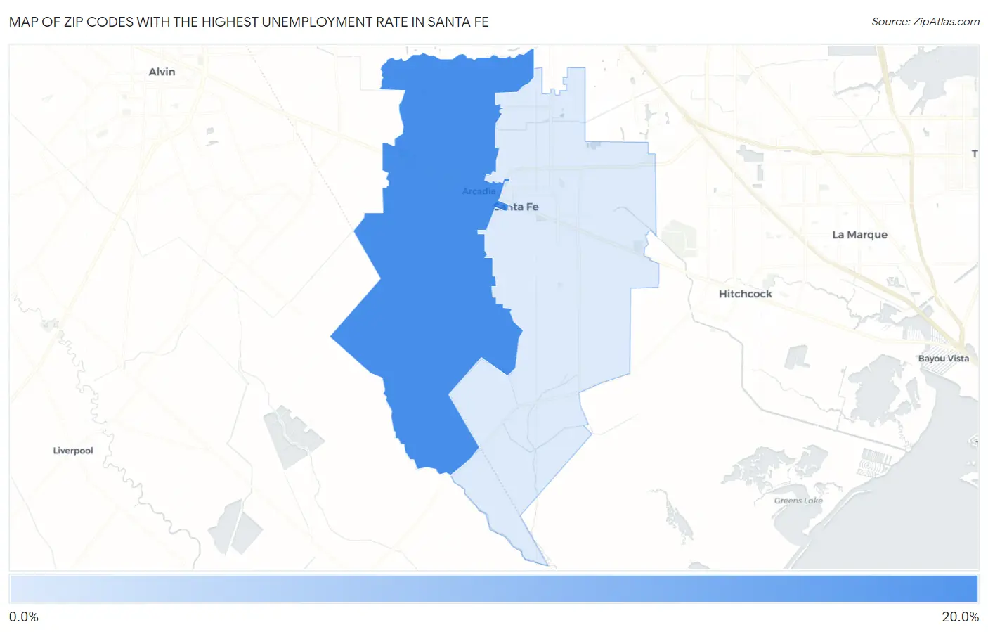 Zip Codes with the Highest Unemployment Rate in Santa Fe Map