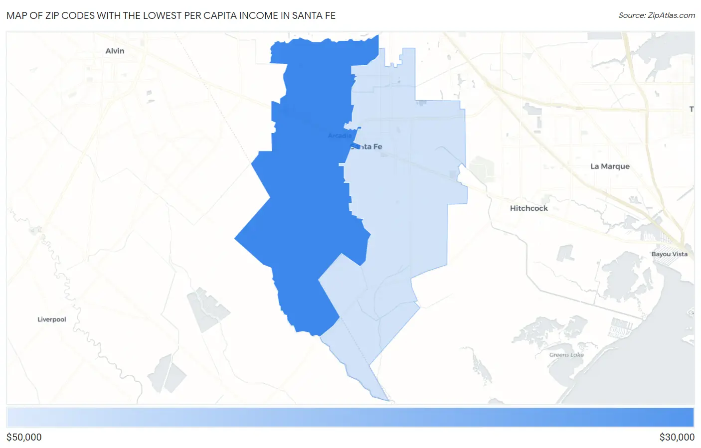 Zip Codes with the Lowest Per Capita Income in Santa Fe Map