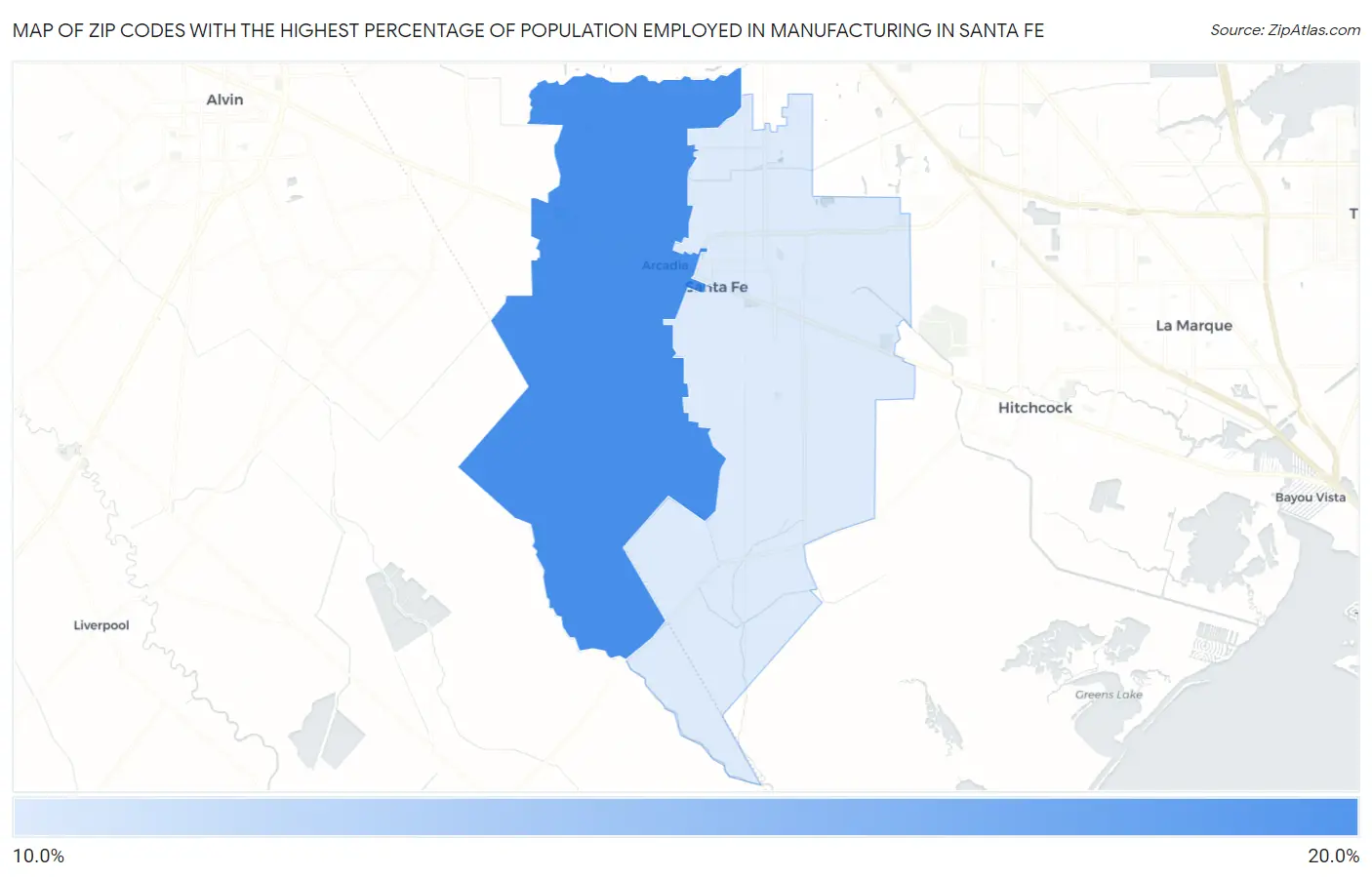 Zip Codes with the Highest Percentage of Population Employed in Manufacturing in Santa Fe Map