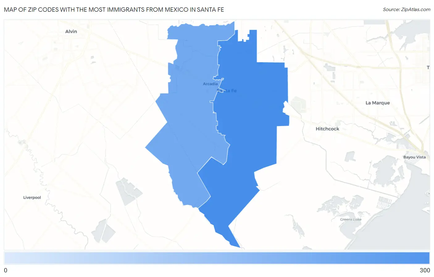 Zip Codes with the Most Immigrants from Mexico in Santa Fe Map