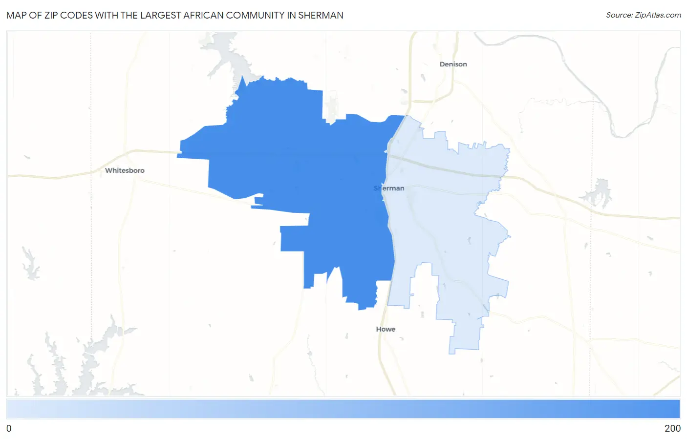 Zip Codes with the Largest African Community in Sherman Map