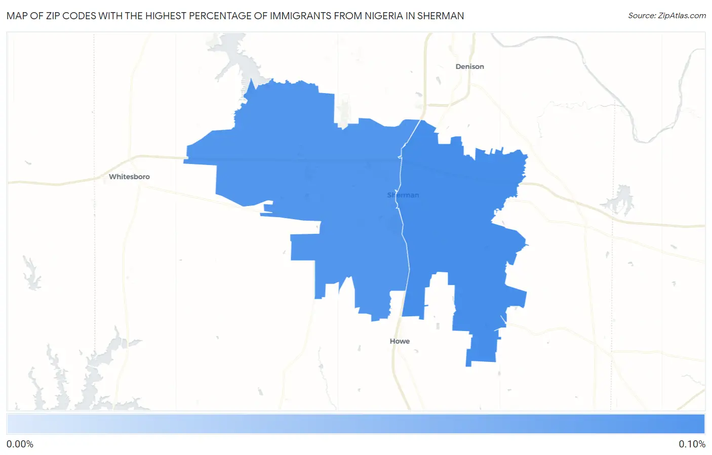Zip Codes with the Highest Percentage of Immigrants from Nigeria in Sherman Map